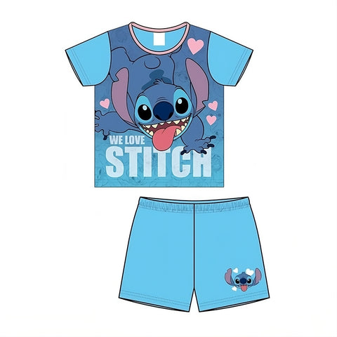 Young Girls' Lilo & Stitch Short Pyjamas | 100% Cotton | Sizes 5-12Y | Polyester Top Print