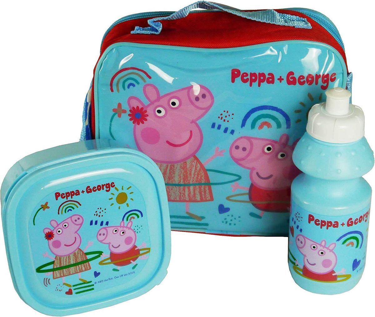 PeppaPig Children's Kids Character 3 Piece Lunch Bag Set Insulated Bag School Sandwich Box & Bottle Set