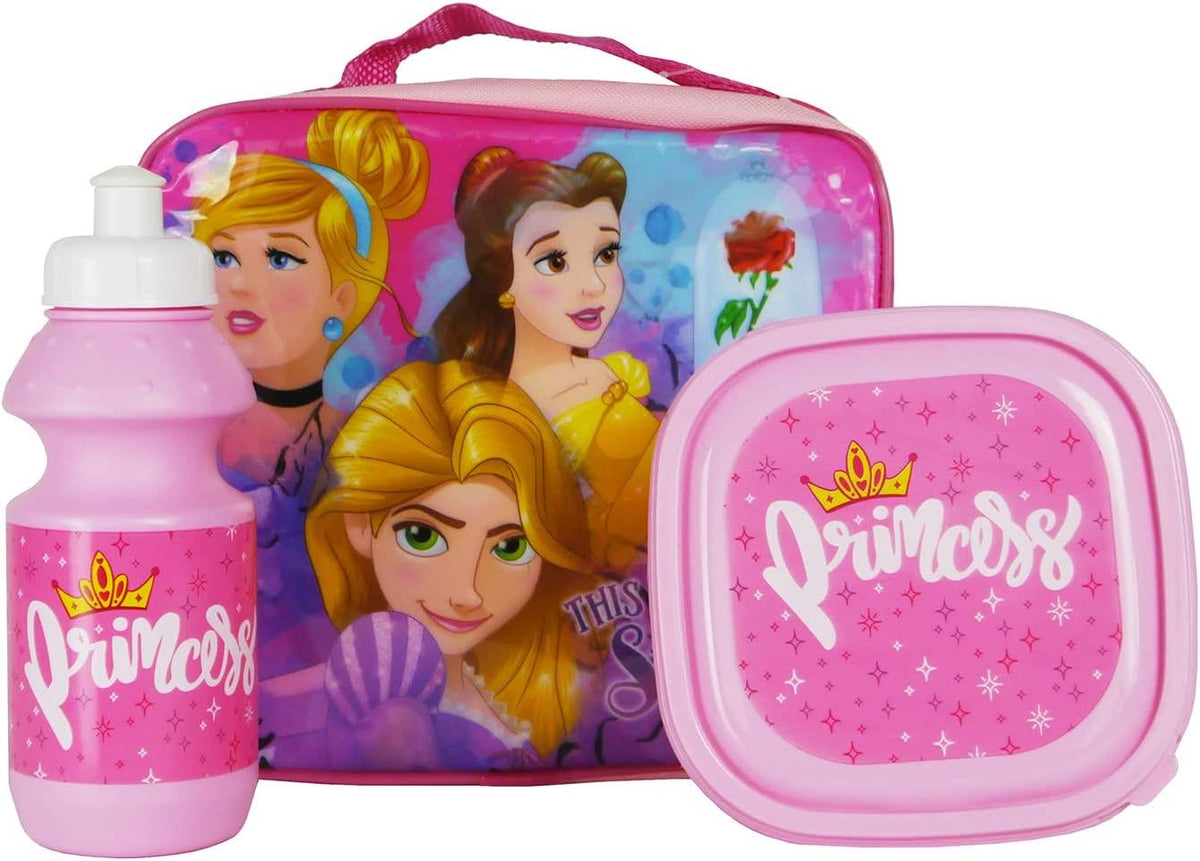 Princess 3 Piece Lunch Set Kids Insulated Bag School Sandwich Box & Bottle Set