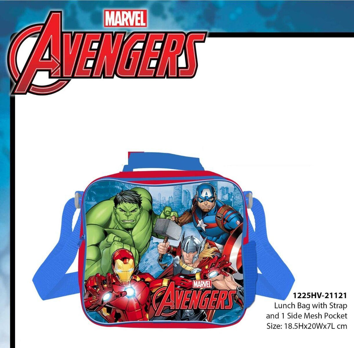 Marvel Avengers Boys Insulated 3 Piece Lunch Bag Sandwich Box Bottle Heroes Blue