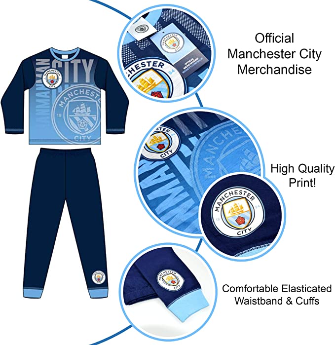 Boys Manchester City FC Pyjama Set Older Sublimation Pjs Nightwear
