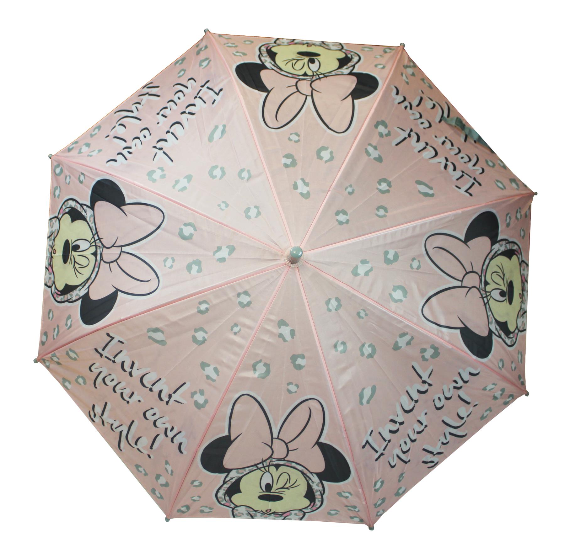 Girls Disney Minnie Mouse POE Embossed Children's Character Dome Designed EVA transparent Stick Umbrella