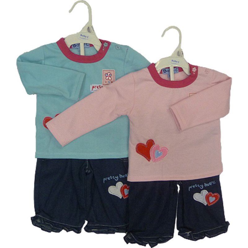 BABY Girls T-Shirt and Shorts Outfit Set with Love Hearts and Long sleeve