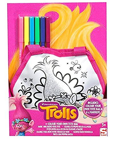 OFFICIAL DREAM WORKS TROLLS POPPY COLOUR YOUR OWN TOTE BAG + 6 MARKERS GIFT