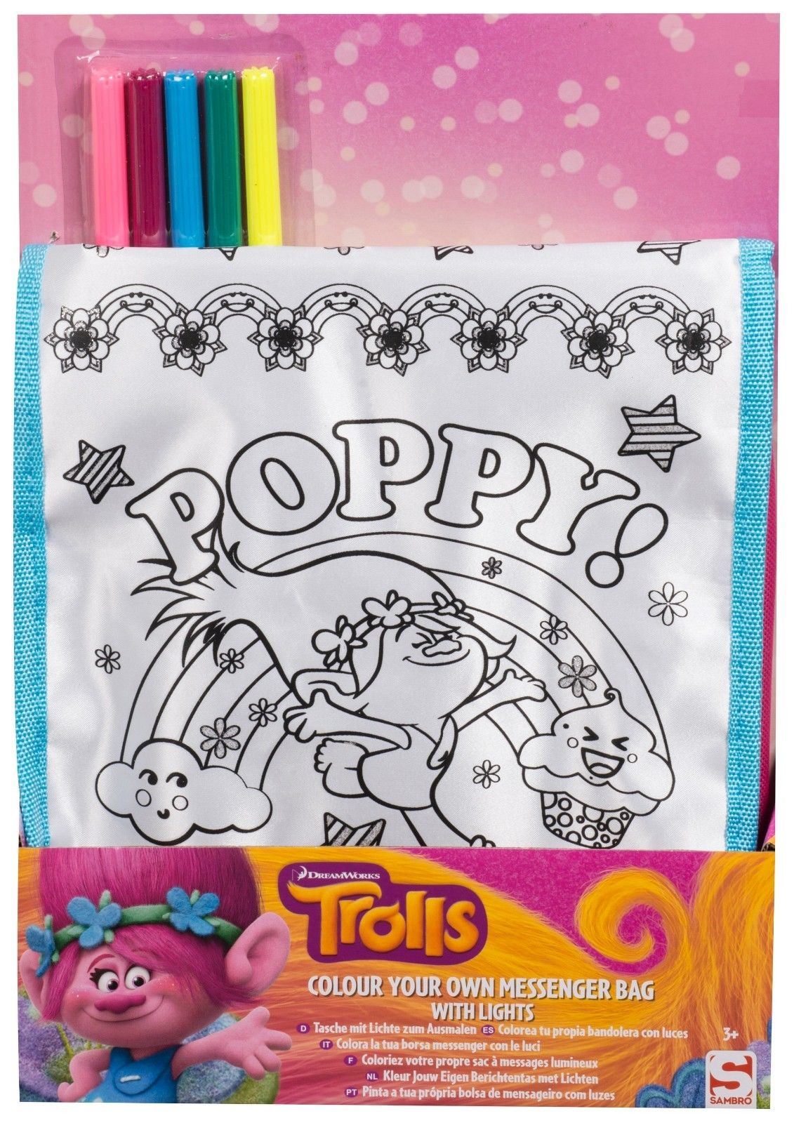 Trolls Poppy Girls Childrens Messenger Backpack with Fairy Lights